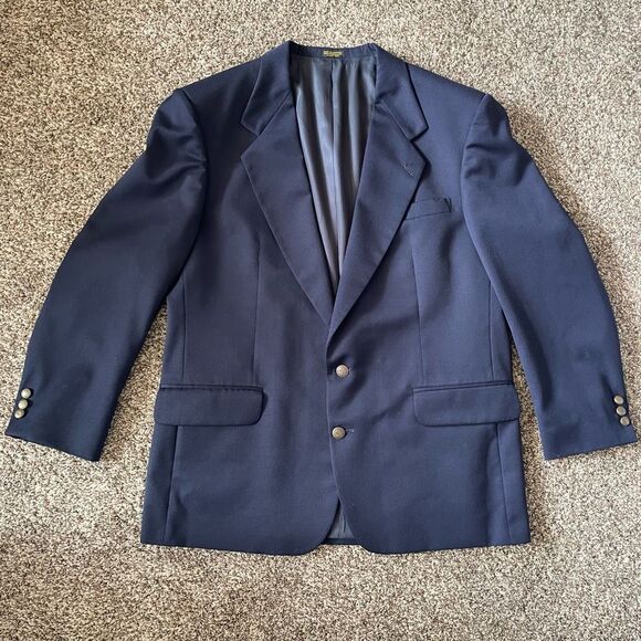 Oscar de la Renta navy blue two button suit jacket blazer men’s size 44R - Picture 1 of 9